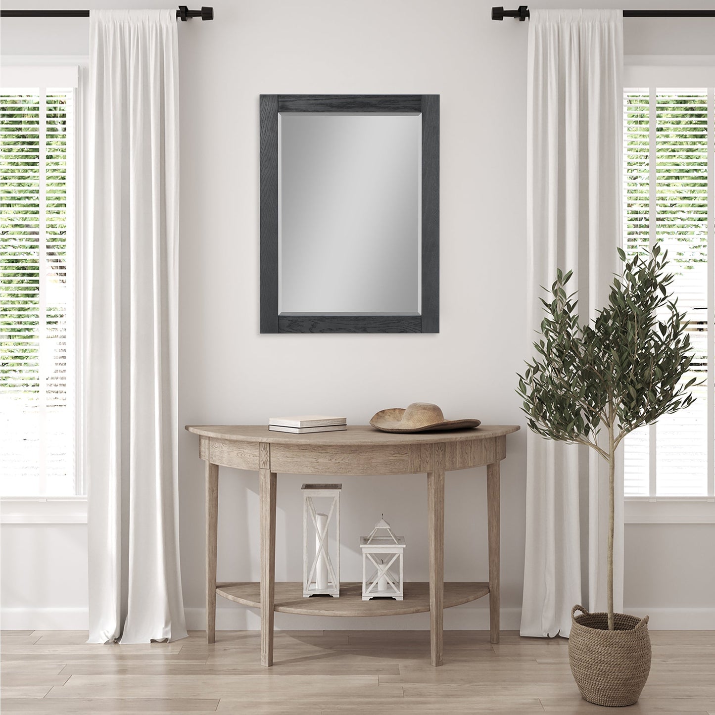 Ivy 28" Rectangular Bathroom Wood Framed Wall Mirror in Brown Oak
