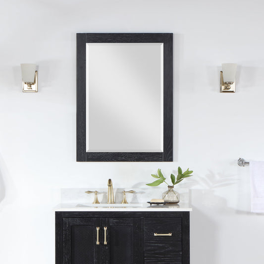 Ivy 28" Rectangular Bathroom Wood Framed Wall Mirror in Black Oak