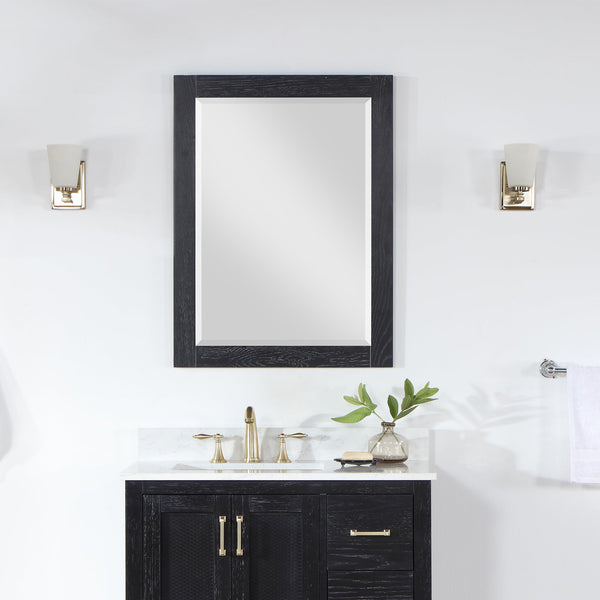 Ivy 28 Rectangular Bathroom Wood Framed Wall Mirror in Black Oak