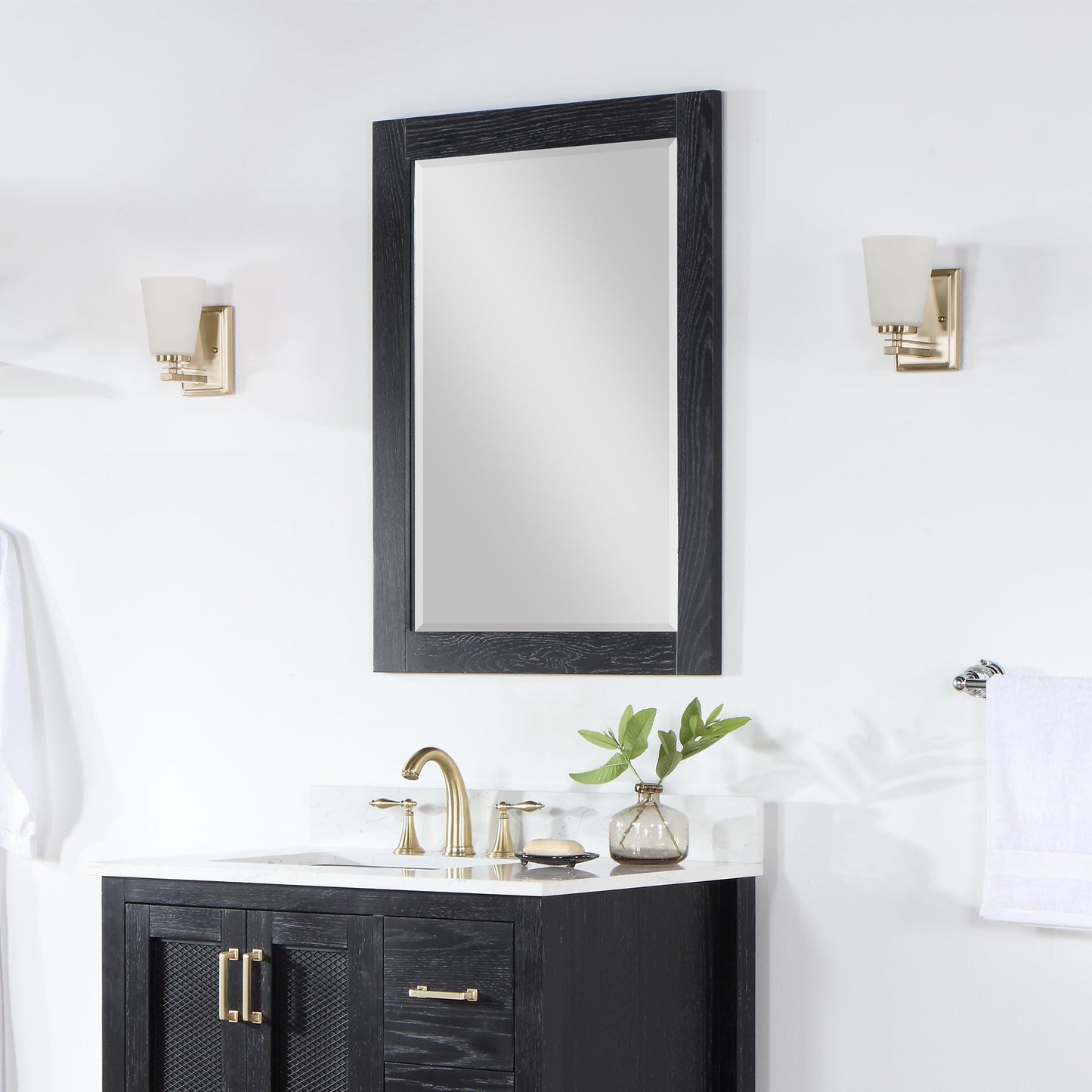 Ivy 28" Rectangular Bathroom Wood Framed Wall Mirror in Black Oak