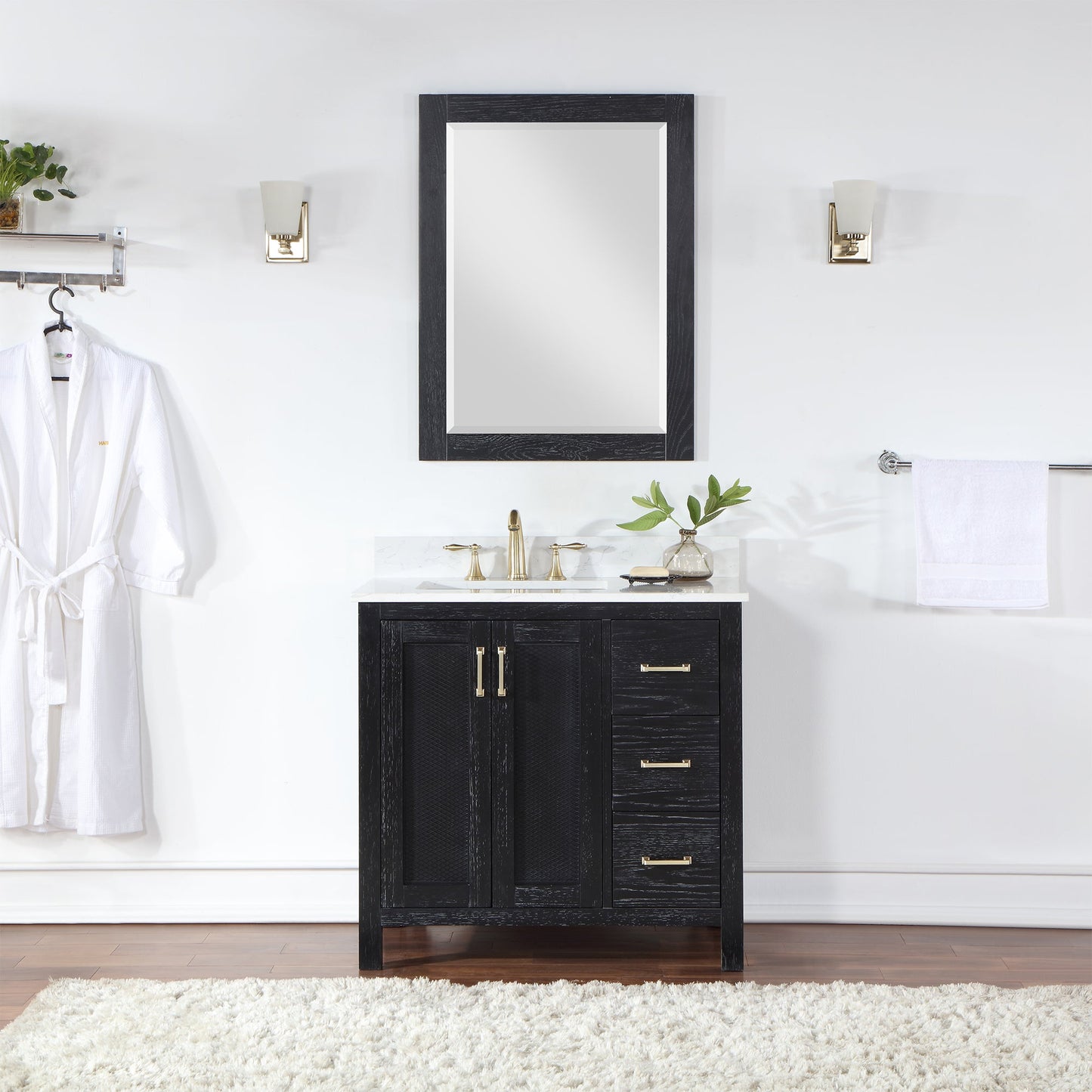 Ivy 28" Rectangular Bathroom Wood Framed Wall Mirror in Black Oak