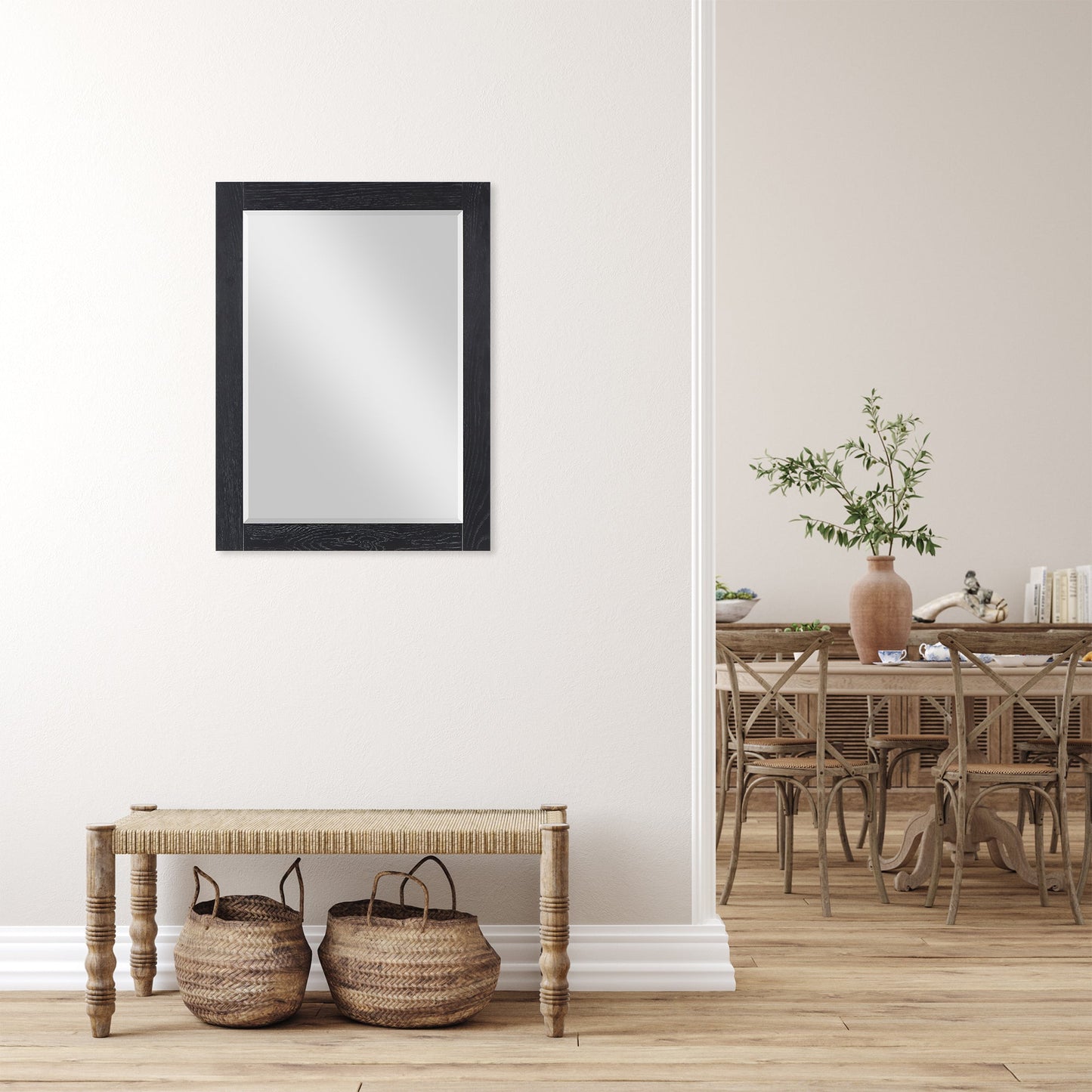 Ivy 28" Rectangular Bathroom Wood Framed Wall Mirror in Black Oak