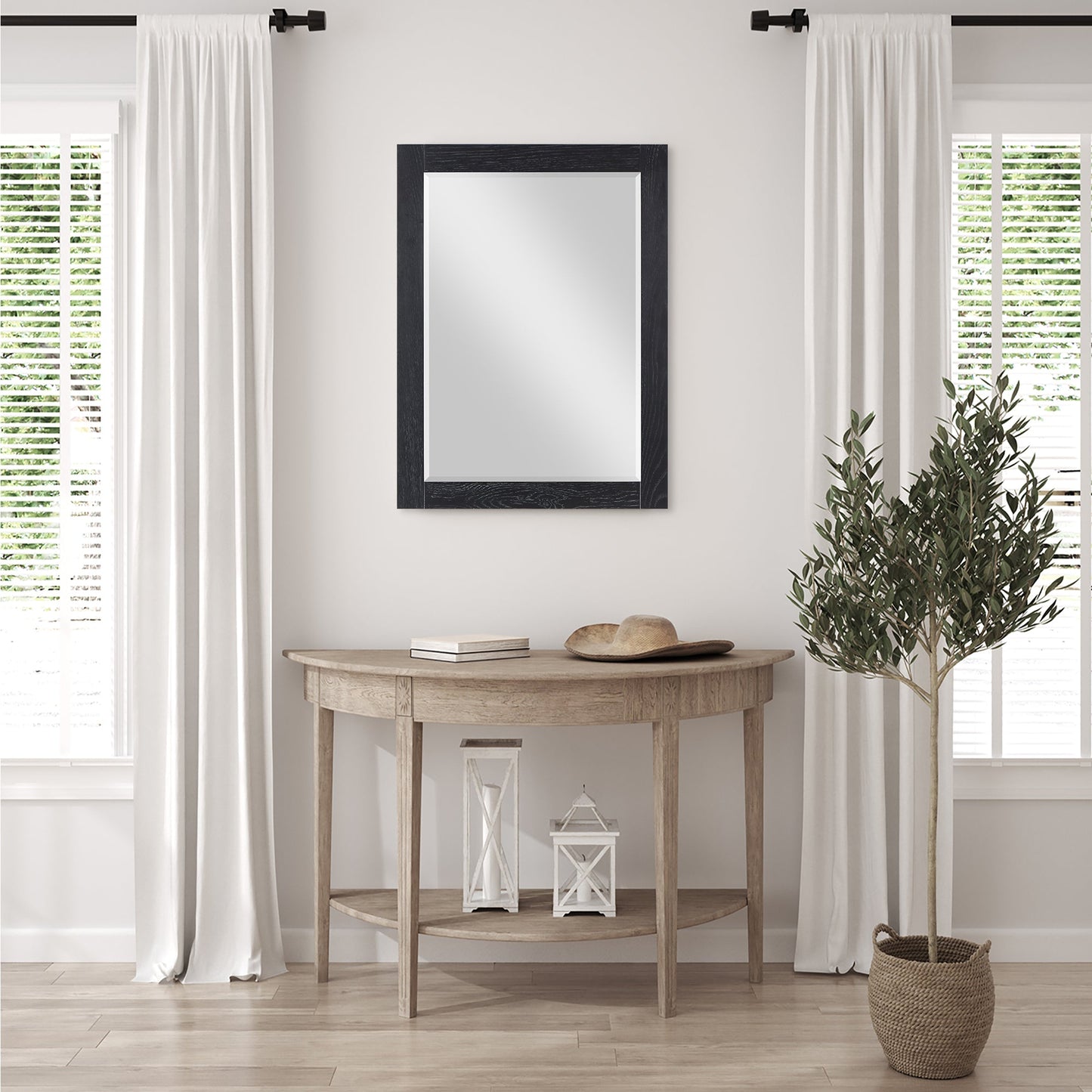 Ivy 28" Rectangular Bathroom Wood Framed Wall Mirror in Black Oak