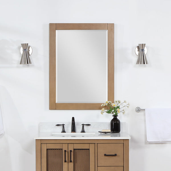 Ivy 28 Rectangular Bathroom Wood Framed Wall Mirror in Brown Pine