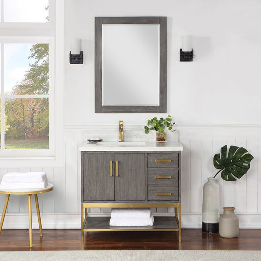 Ivy 28" Rectangular Bathroom Wood Framed Wall Mirror in Classical Grey