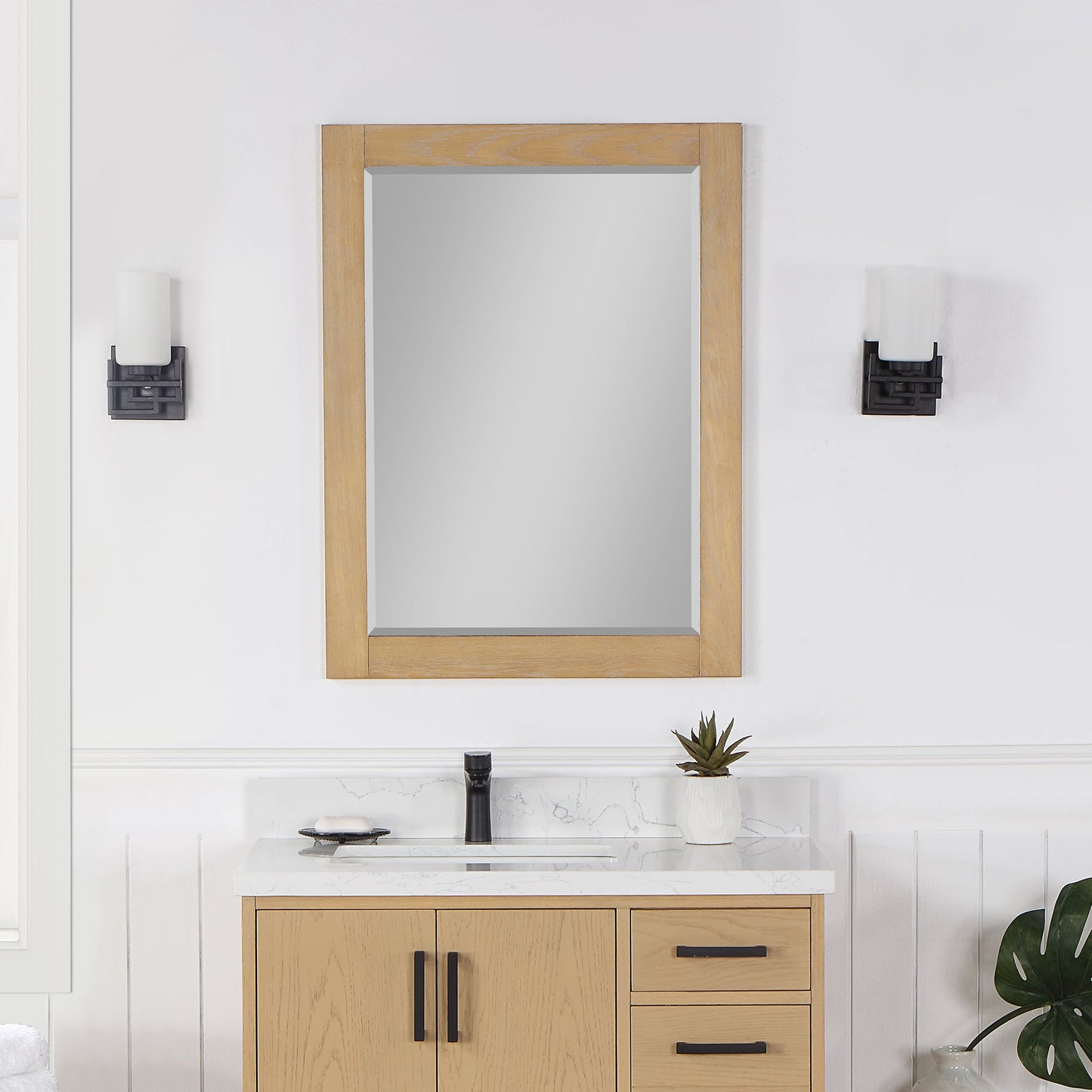 Ivy 28" Rectangular Bathroom Wood Framed Wall Mirror in Washed Oak