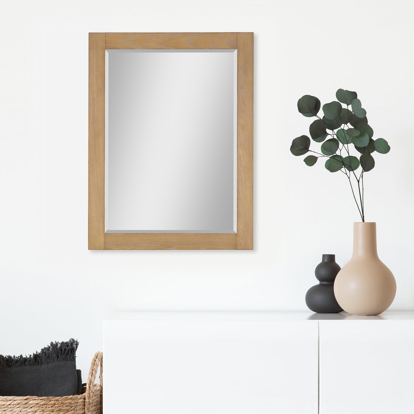 Ivy 28" Rectangular Bathroom Wood Framed Wall Mirror in Washed Oak