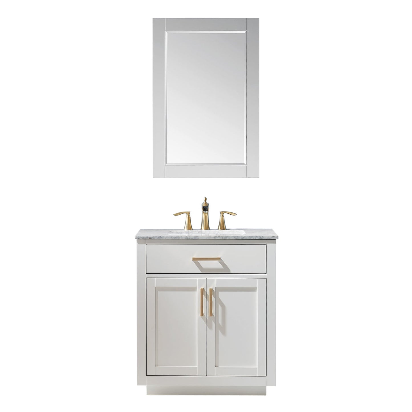 Ivy 30" Single Bathroom Vanity Set in White and Carrara White Marble Countertop with Mirror