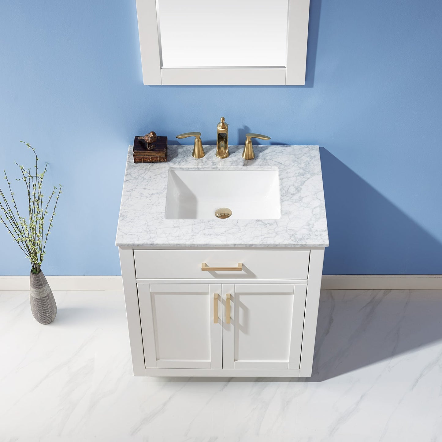 Ivy 30" Single Bathroom Vanity Set in White and Carrara White Marble Countertop with Mirror
