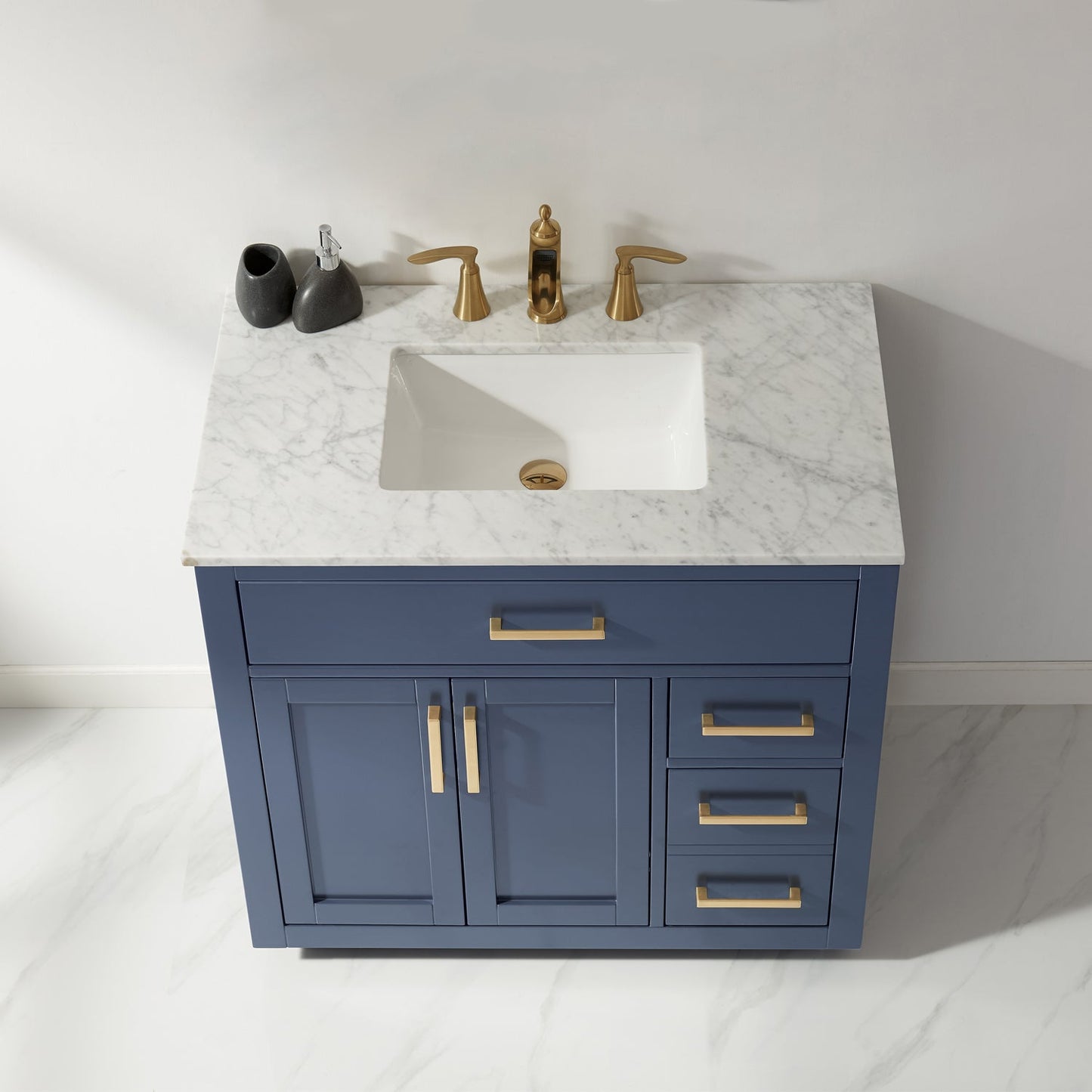 Ivy 36" Single Bathroom Vanity Set in Royal Blue and Carrara White Marble Countertop without Mirror