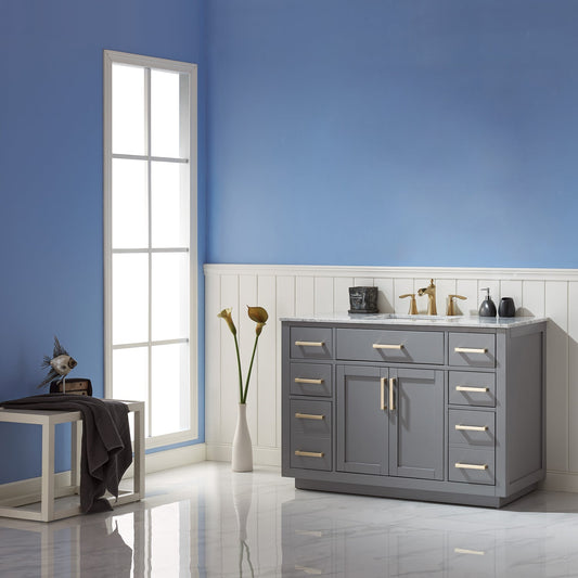 Ivy 48" Single Bathroom Vanity Set in Gray and Carrara White Marble Countertop without Mirror