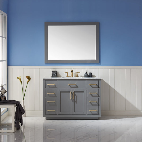 Ivy 48 Single Bathroom Vanity Set in Gray and Carrara White Marble Countertop with Mirror