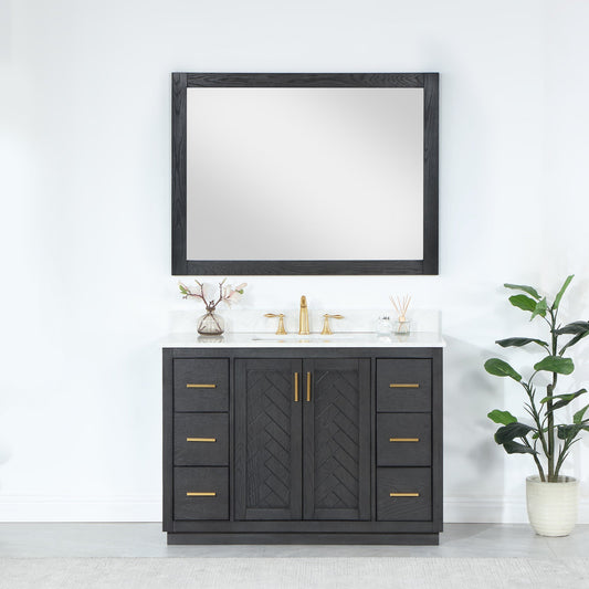 Ivy 48" Rectangular Bathroom Wood Framed Wall Mirror in Brown Oak