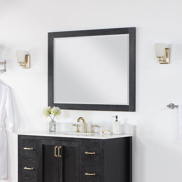 Ivy 48 Rectangular Bathroom Wood Framed Wall Mirror in Black Oak
