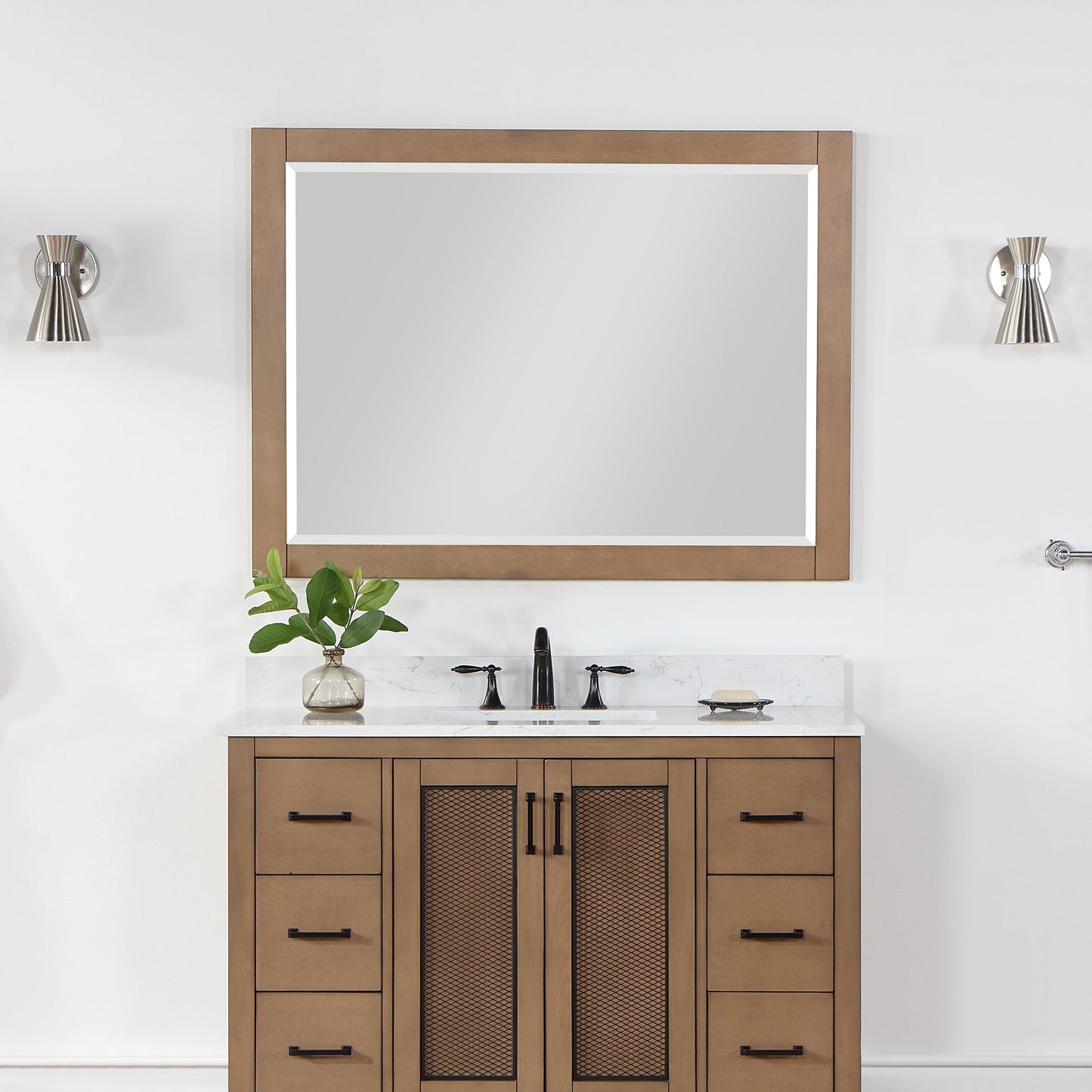 Ivy 48" Rectangular Bathroom Wood Framed Wall Mirror in Brown Pine