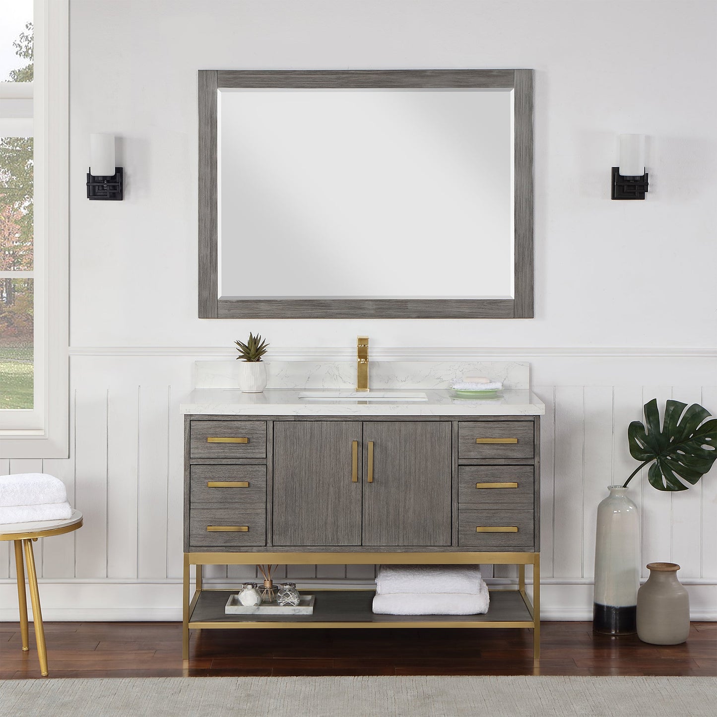 Ivy 48" Rectangular Bathroom Wood Framed Wall Mirror in Classical Grey