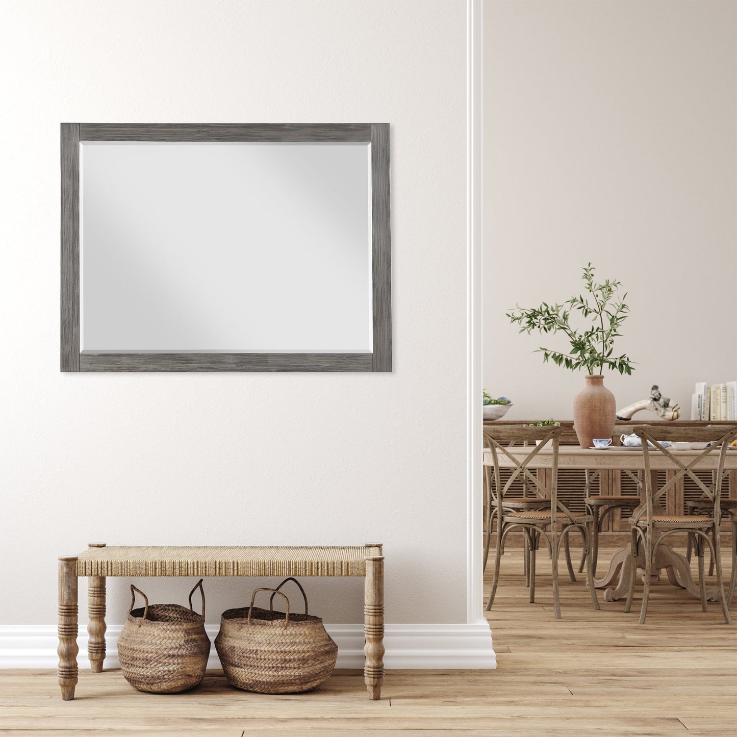 Ivy 48" Rectangular Bathroom Wood Framed Wall Mirror in Classical Grey