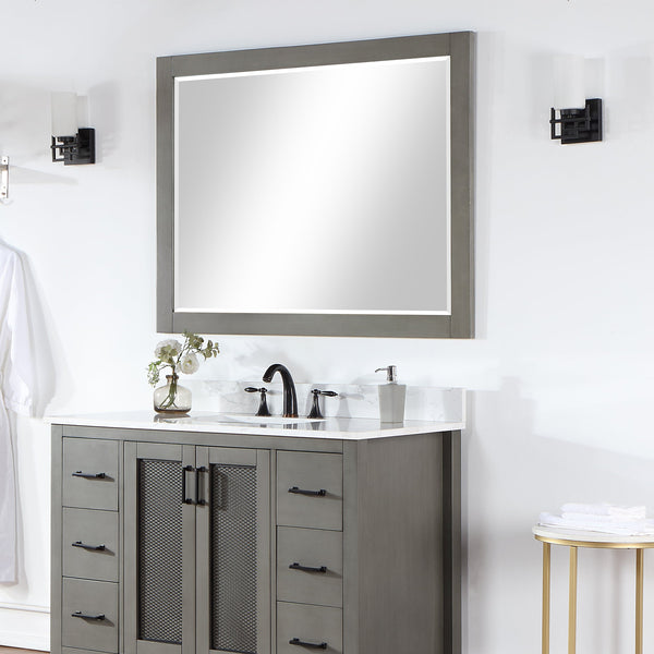 Ivy 48 Rectangular Bathroom Wood Framed Wall Mirror in Gray Pine