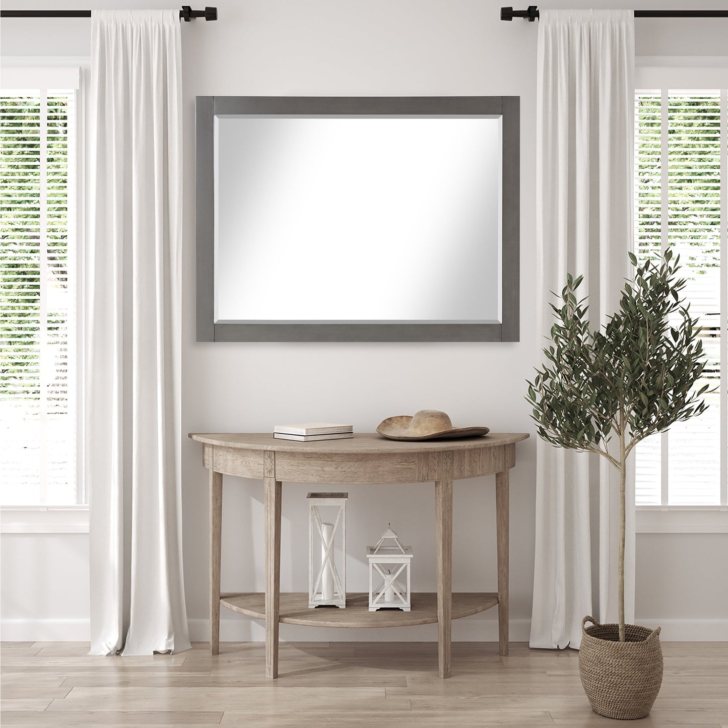 Ivy 48" Rectangular Bathroom Wood Framed Wall Mirror in Gray Pine