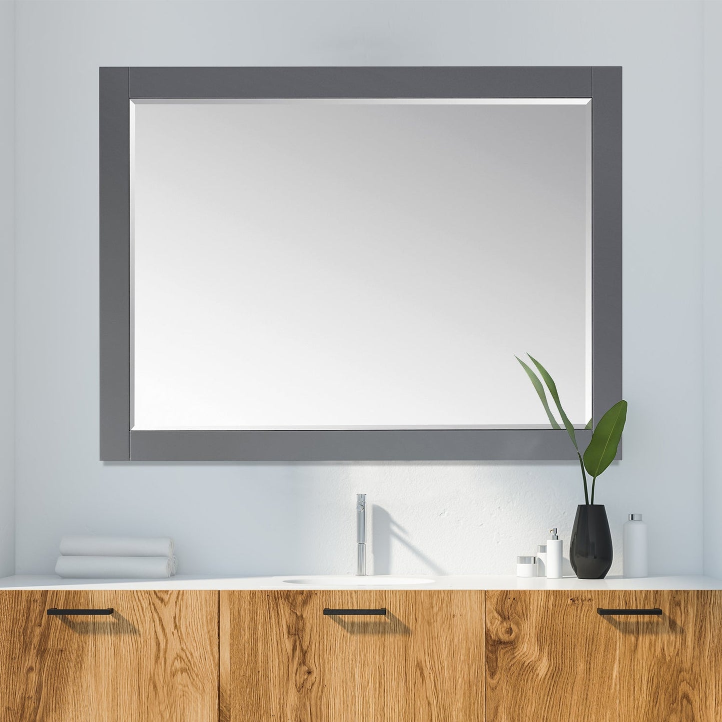 Ivy 48" Rectangular Bathroom Wood Framed Wall Mirror in Gray