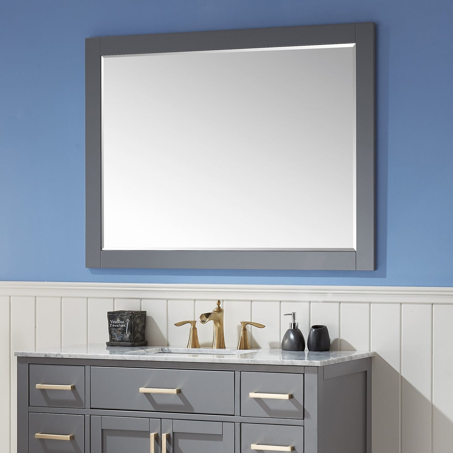 Ivy 48" Rectangular Bathroom Wood Framed Wall Mirror in Gray