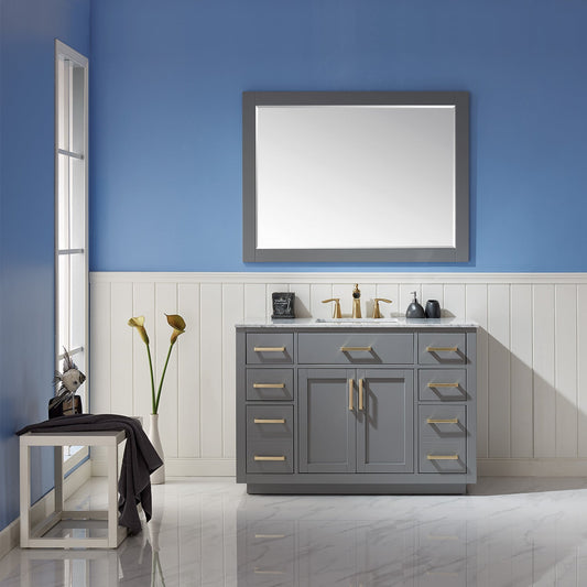 Ivy 48" Rectangular Bathroom Wood Framed Wall Mirror in Gray