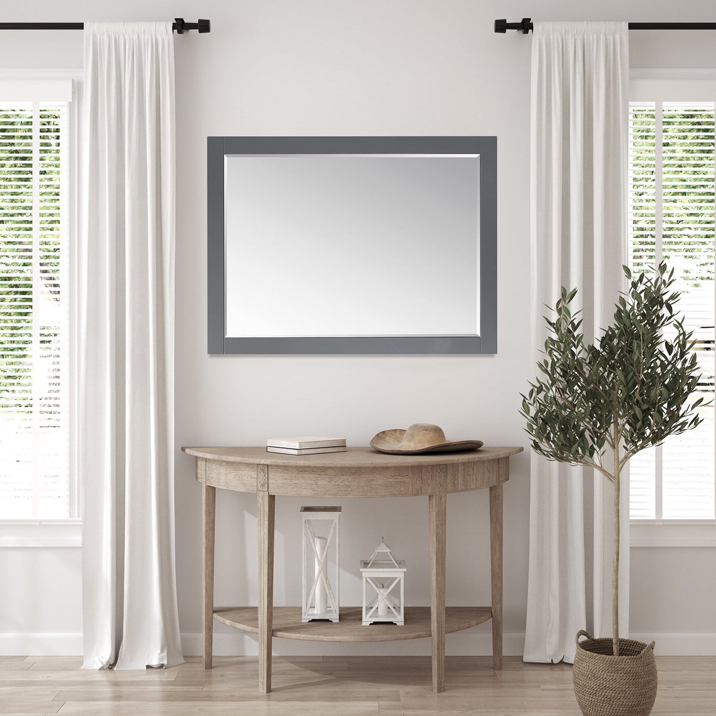 Ivy 48" Rectangular Bathroom Wood Framed Wall Mirror in Gray