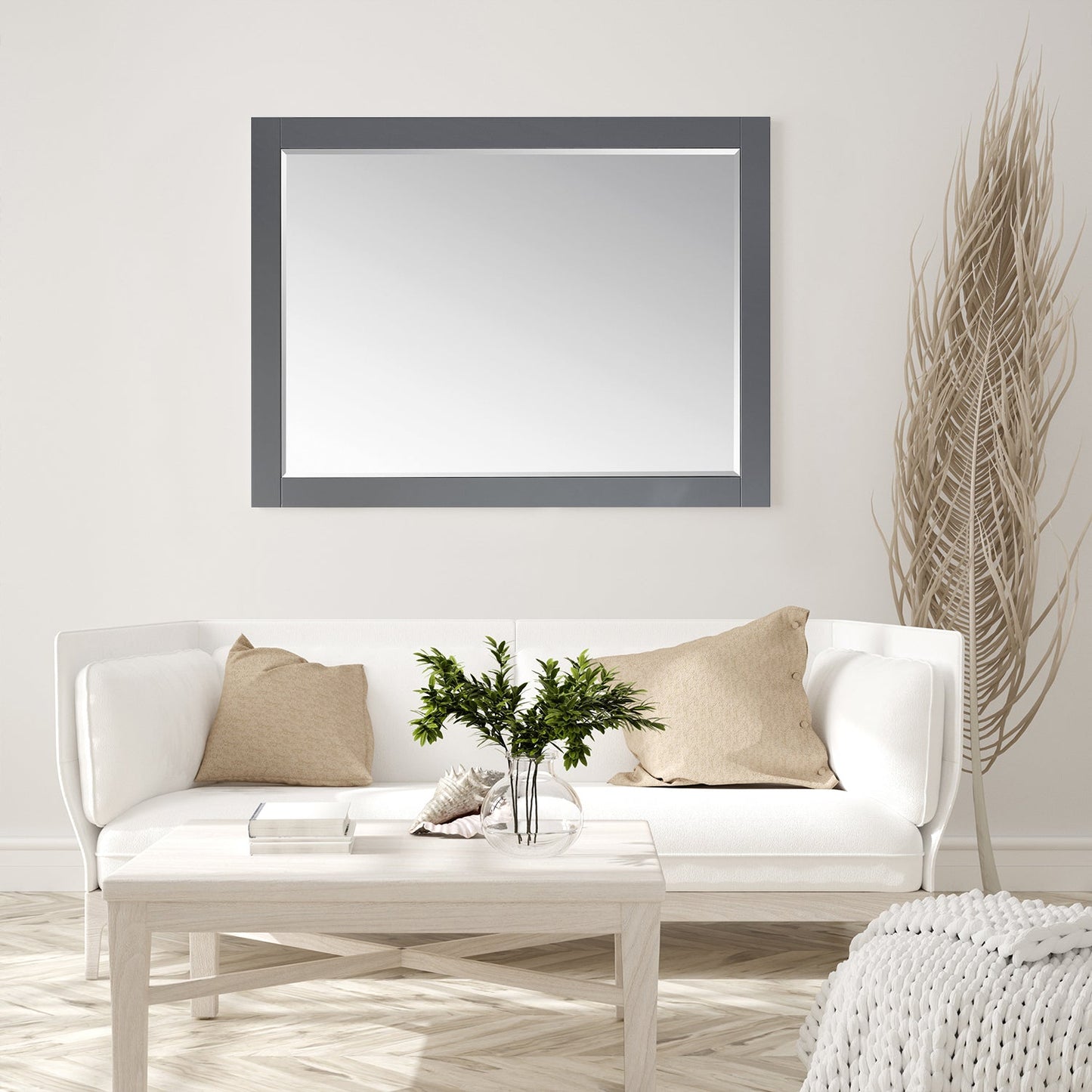 Ivy 48" Rectangular Bathroom Wood Framed Wall Mirror in Gray