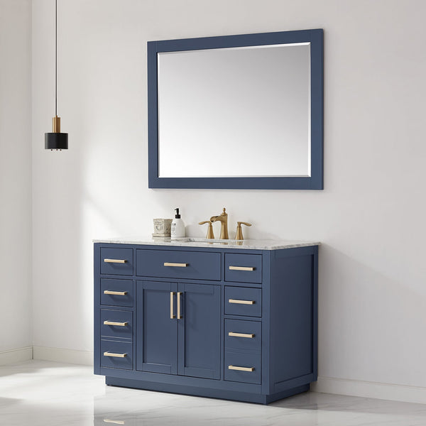 Ivy 48 Rectangular Bathroom Wood Framed Wall Mirror in Royal Blue