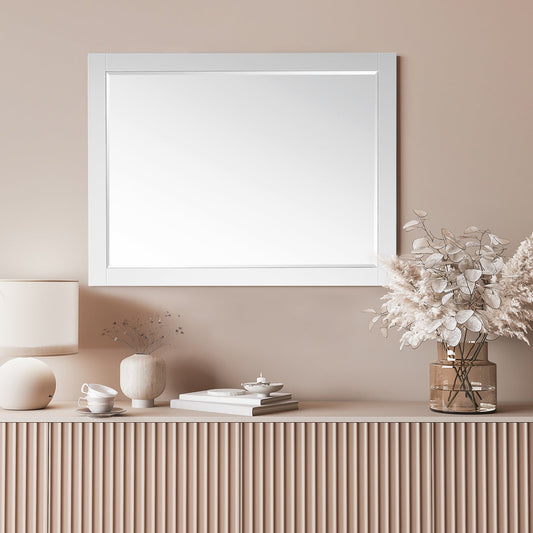 Ivy 48" Rectangular Bathroom Wood Framed Wall Mirror in White
