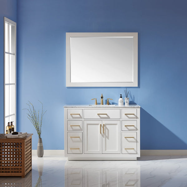 Ivy 48 Single Bathroom Vanity Set in White and Carrara White Marble Countertop with Mirror
