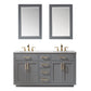 Ivy 60" Double Bathroom Vanity Set in Gray and Carrara White Marble Countertop with Mirror