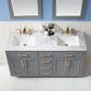 Ivy 60" Double Bathroom Vanity Set in Gray and Carrara White Marble Countertop with Mirror