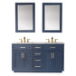 Ivy 60" Double Bathroom Vanity Set in Royal Blue and Carrara White Marble Countertop with Mirror