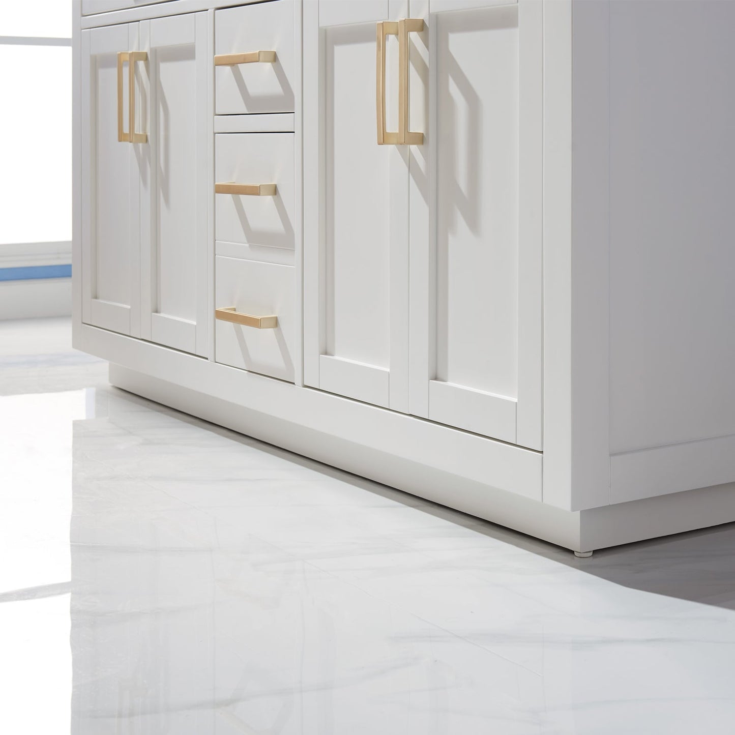 Ivy 60" Double Bathroom Vanity Set in White and Carrara White Marble Countertop without Mirror