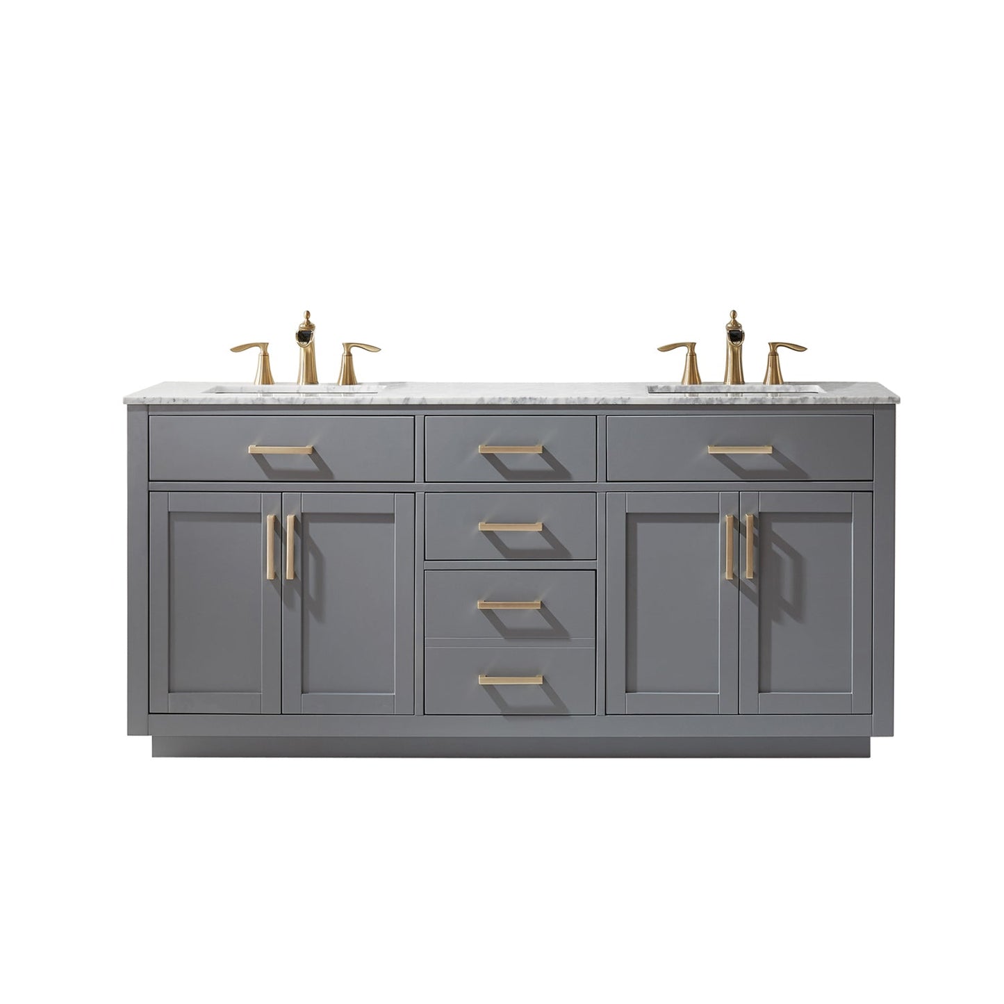 Ivy 72" Double Bathroom Vanity Set in Gray and Carrara White Marble Countertop without Mirror