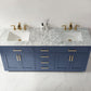 Ivy 72" Double Bathroom Vanity Set in Royal Blue and Carrara White Marble Countertop without Mirror