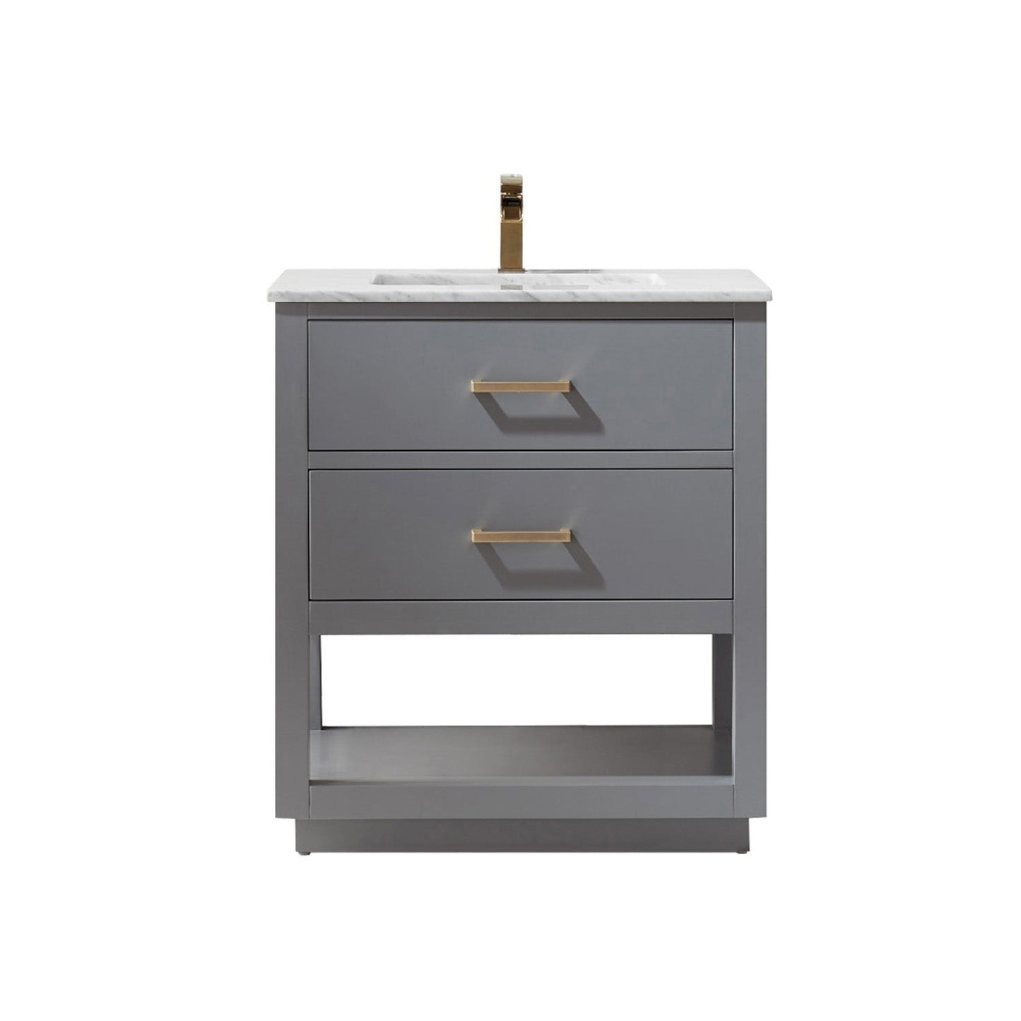 Remi 30" Single Bathroom Vanity Set in Gray and Carrara White Marble Countertop without Mirror