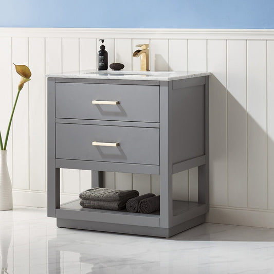 Remi 30" Single Bathroom Vanity Set in Gray and Carrara White Marble Countertop without Mirror