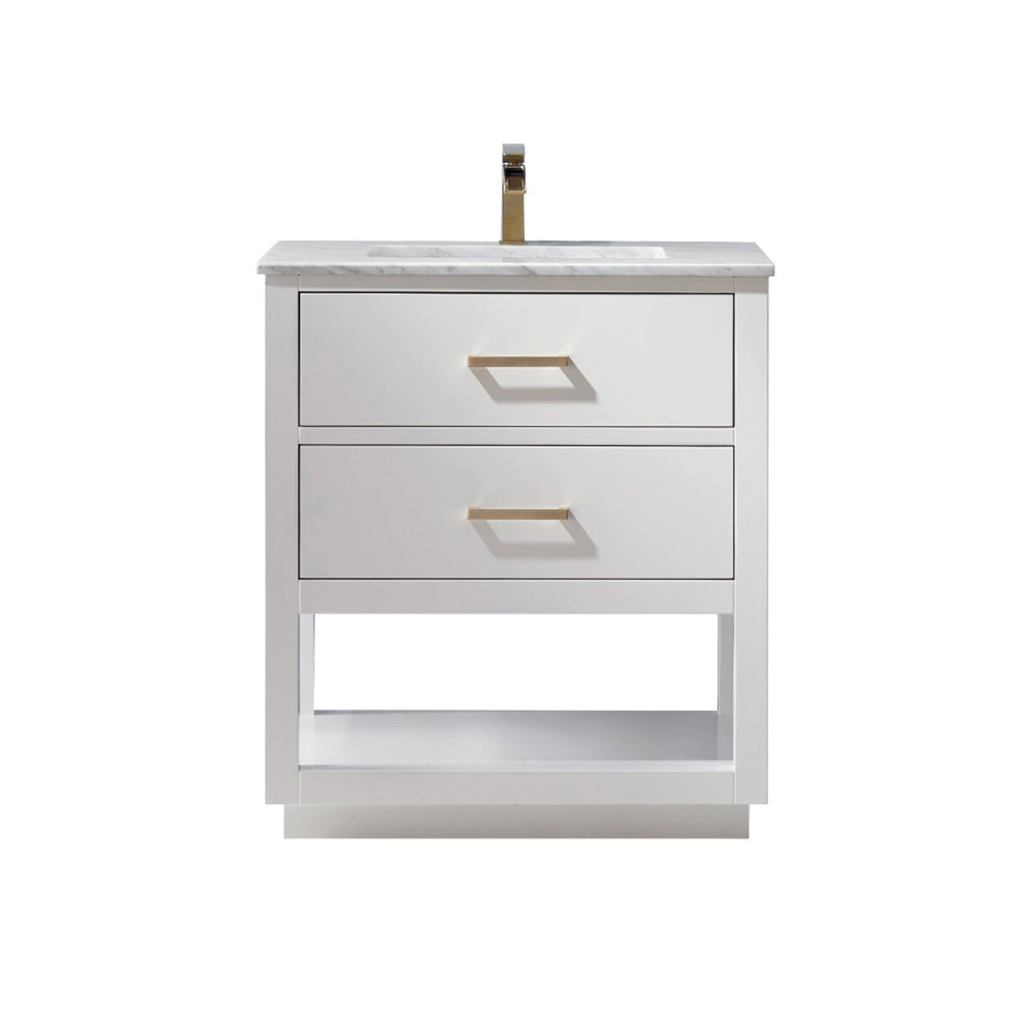 Remi 30" Single Bathroom Vanity Set in White and Carrara White Marble Countertop without Mirror