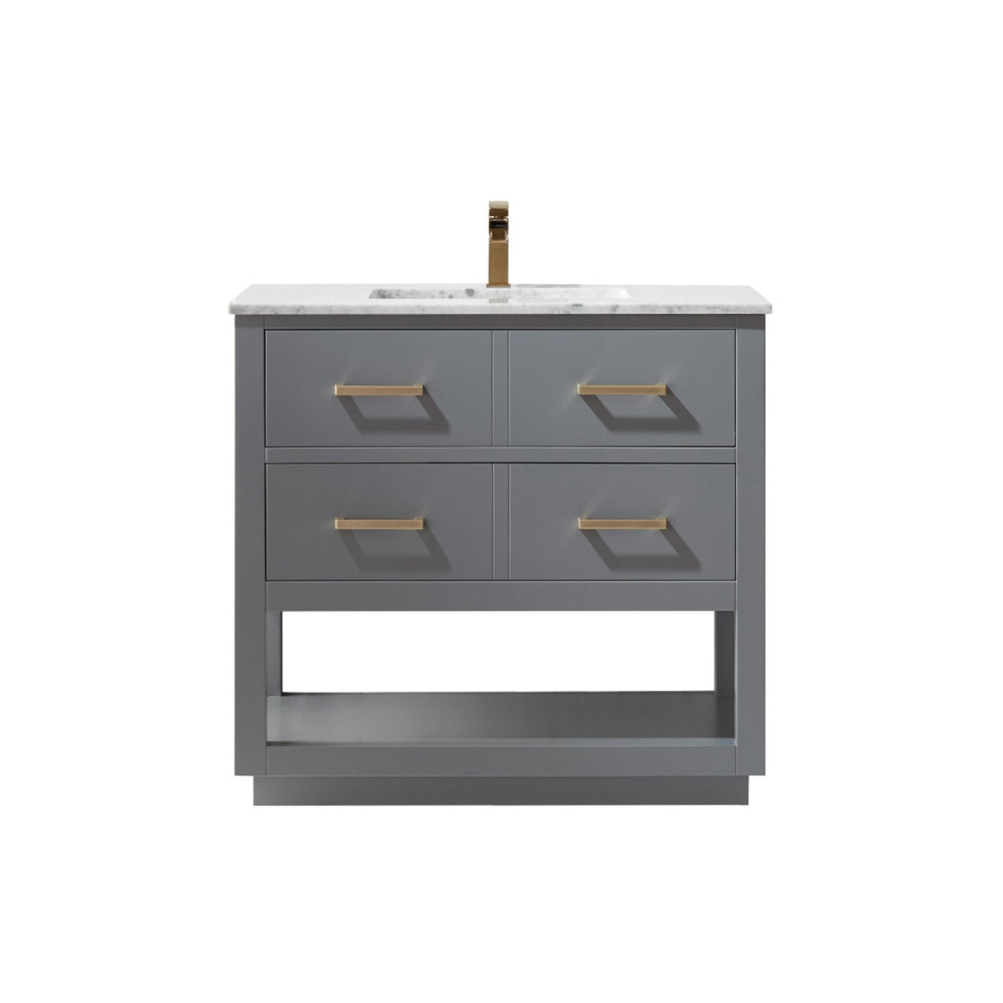 Remi 36" Single Bathroom Vanity Set in Gray and Carrara White Marble Countertop without Mirror