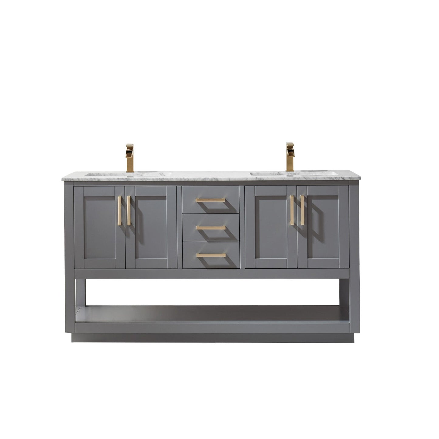 Remi 60" Double Bathroom Vanity Set in Gray and Carrara White Marble Countertop without Mirror