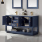 Remi 60" Double Bathroom Vanity Set in Royal Blue and Carrara White Marble Countertop with Mirror