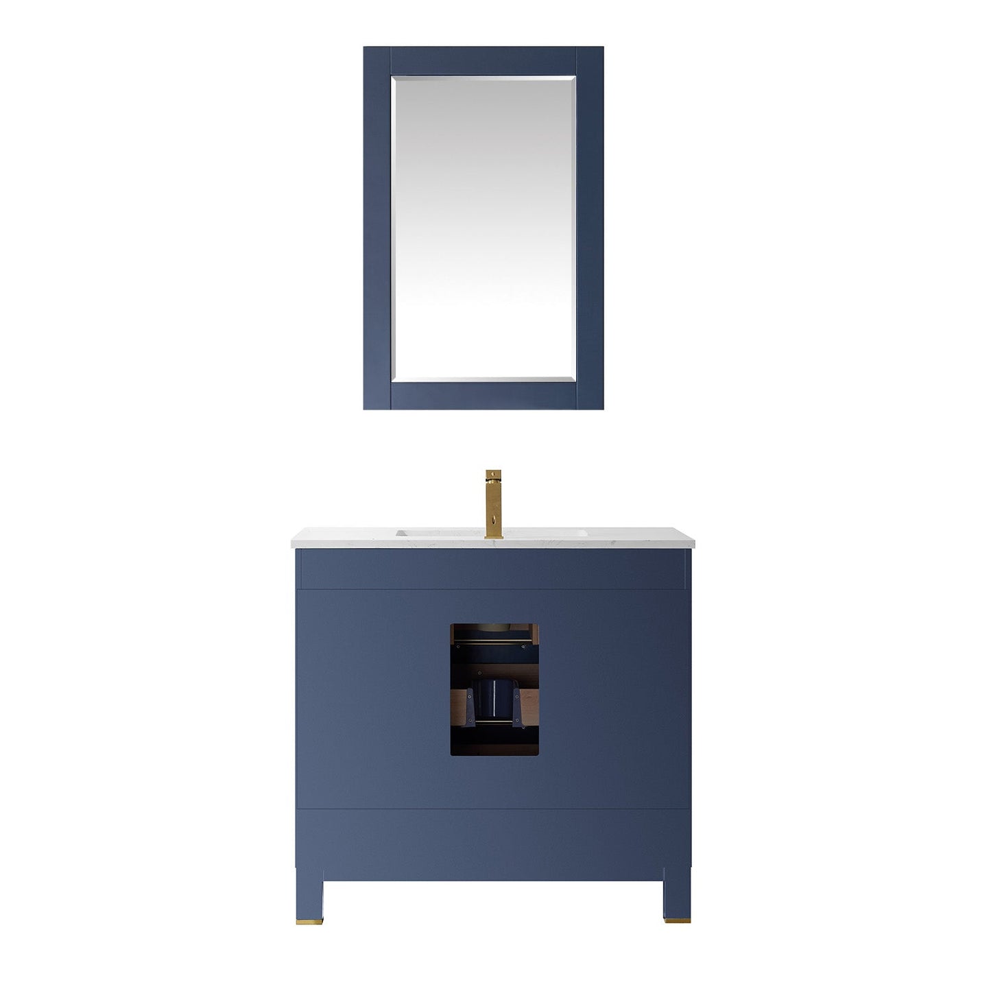 Jackson 36" Single Bathroom Vanity Set in Royal Blue and Composite Carrara White Stone Countertop with Mirror
