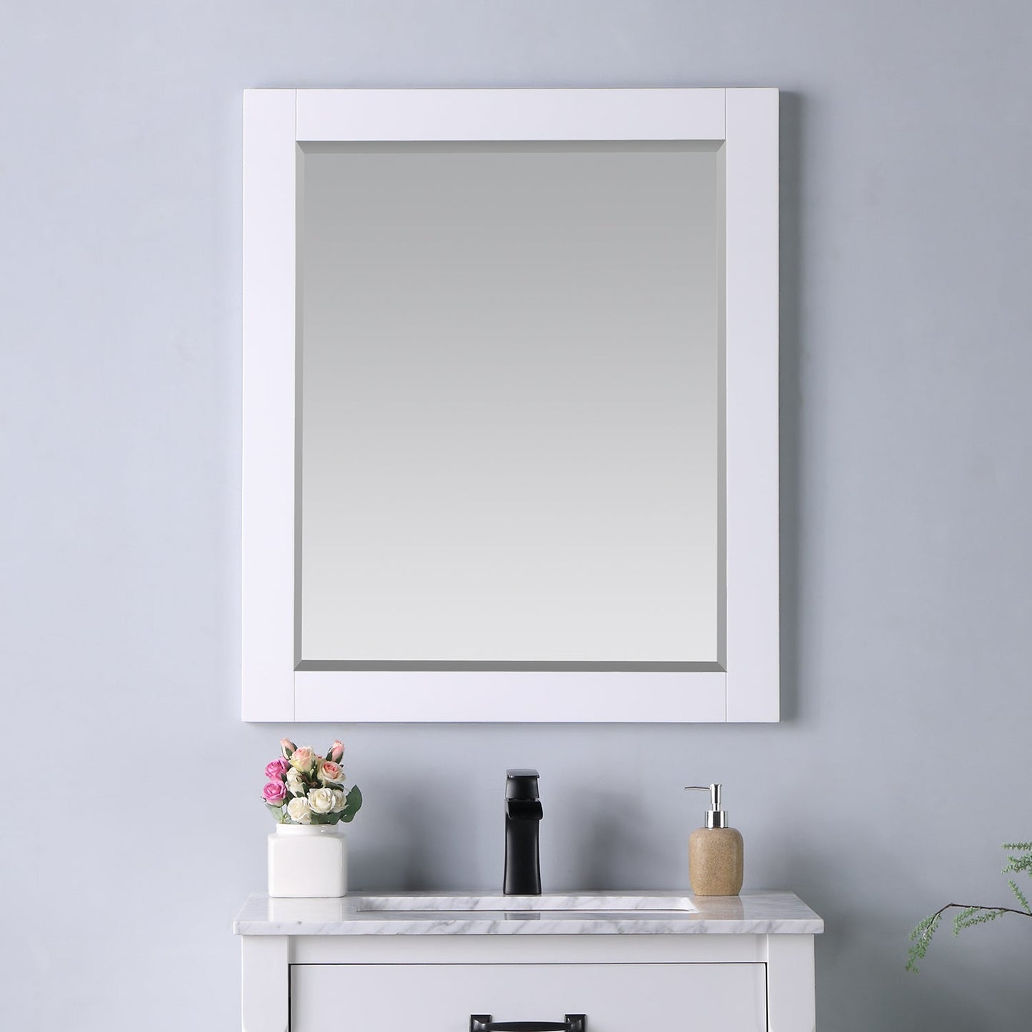 Maribella 28" Rectangular Bathroom Wood Framed Wall Mirror in White