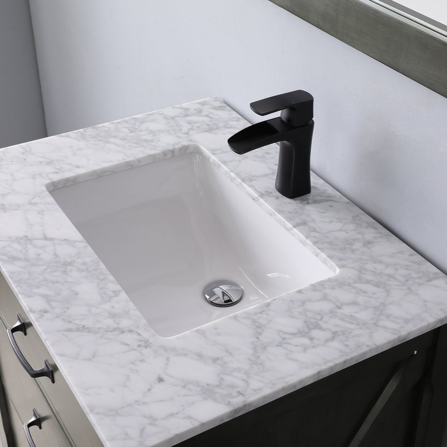Maribella 30" Single Bathroom Vanity Set in Rust Black and Carrara White Marble Countertop without Mirror