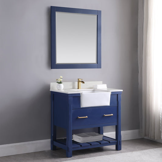 Maribella 34" Rectangular Bathroom Wood Framed Wall Mirror in Jewelry Blue