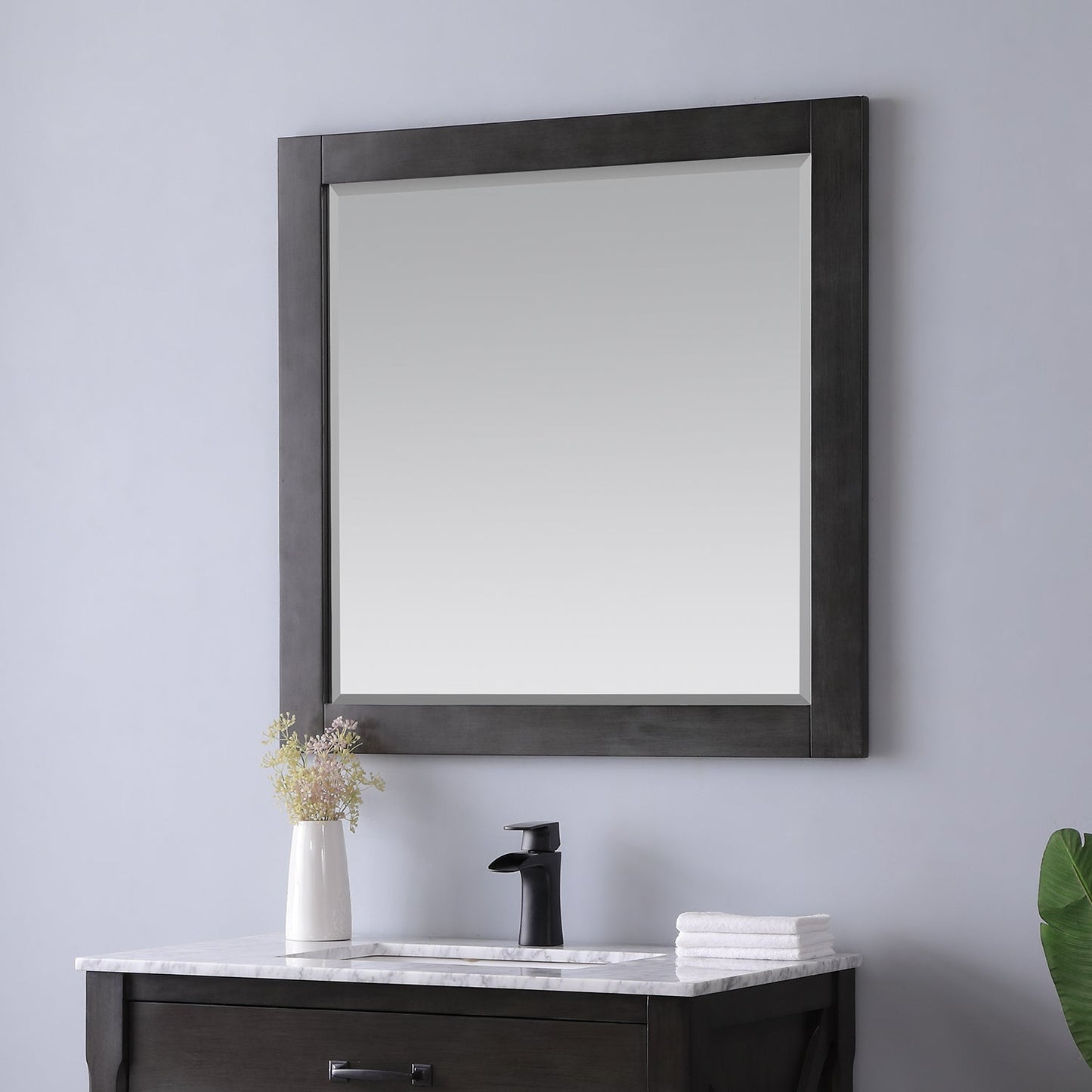 Maribella 34" Rectangular Bathroom Wood Framed Wall Mirror in Rust Black