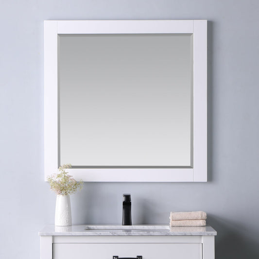 Maribella 34" Rectangular Bathroom Wood Framed Wall Mirror in White