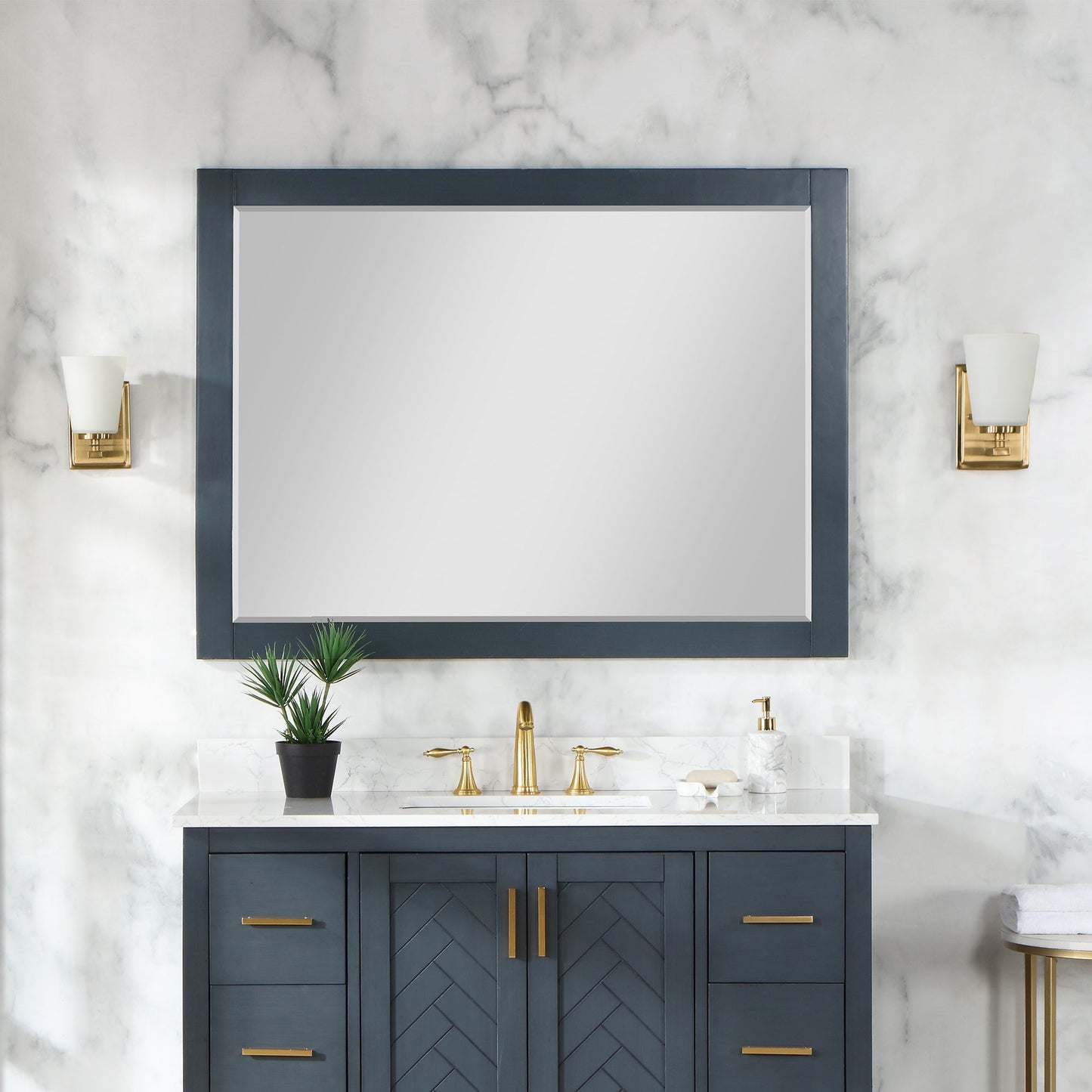 Maribella 48" Rectangular Bathroom Wood Framed Wall Mirror in Classical Blue